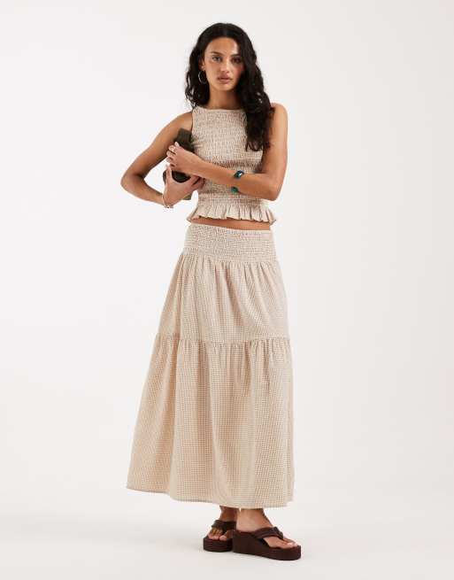 JJXX – Kariertes Oberteil aus Seersucker in Beige, 2 von 4