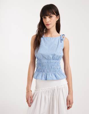 JJXX - Kariertes Oberteil aus Seersucker in Hellblau