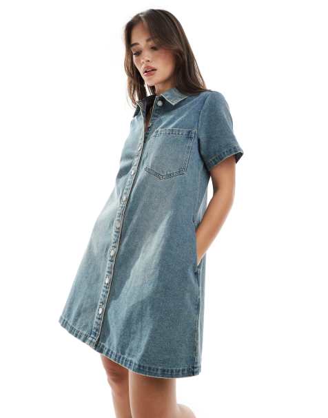 JJXX – Kastiges Denim-Hemdkleid in Vintage-Blau - view 1