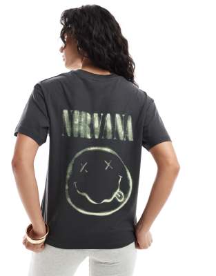 JJXX - Kastiges T-Shirt in Grau mit „Nirvana"-Print