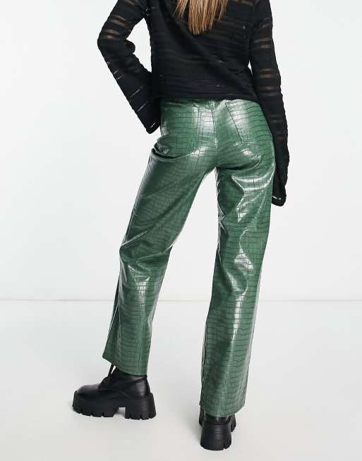 JJXX Kenya straight leg leather look trousers co ord in green croc