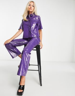 Kenya straight leg pants in purple vinyl