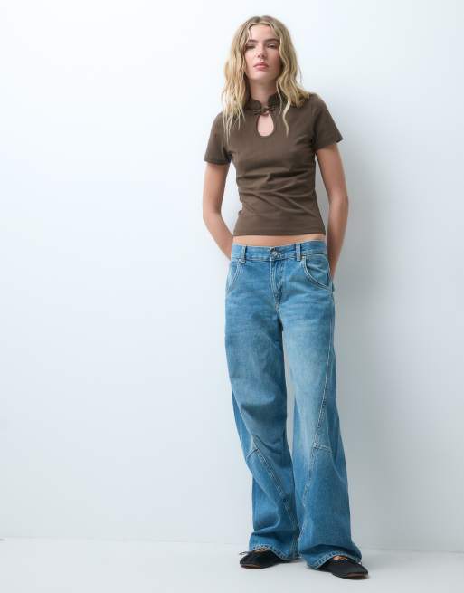 JJXX keyhole top with pankou detail in brown, 2 of 4