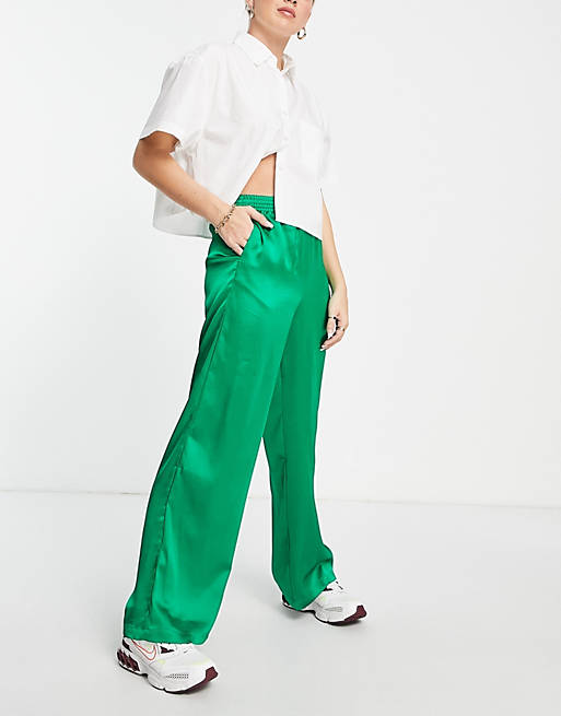 JJXX Kira satin dad pants in bright green