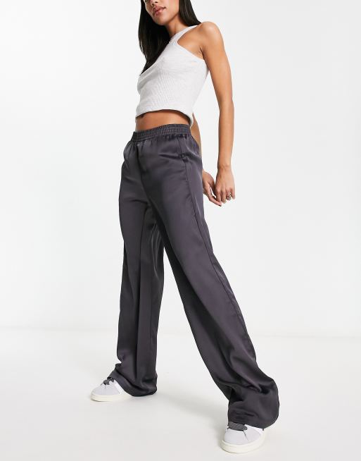 JJXX Kira satin dad pants in charcoal