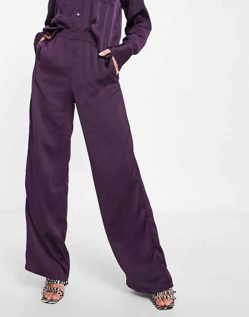 JJXX Kira satin dad pants in dark purple - part of a set