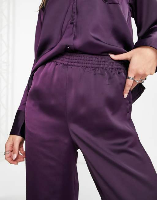 JJXX Kira satin dad pants in dark purple - part of a set