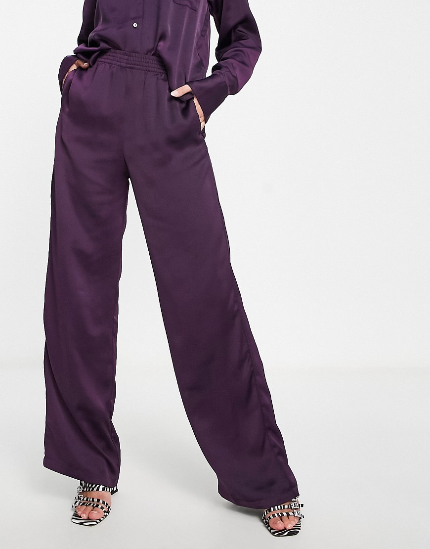 JJXX Kira satin dad trousers co-ord in dark purple