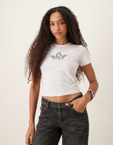 JJXX – Knapp geschnittenes T-Shirt in Weiß mit Halloween-Engelsmotiv - view 1
