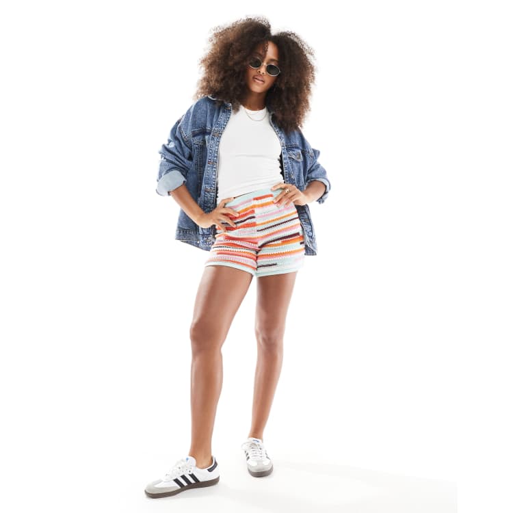 JJXX knit crochet shorts in multi stripe | ASOS