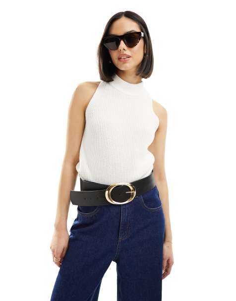 JJXX knit halterneck tank top in white - view 1