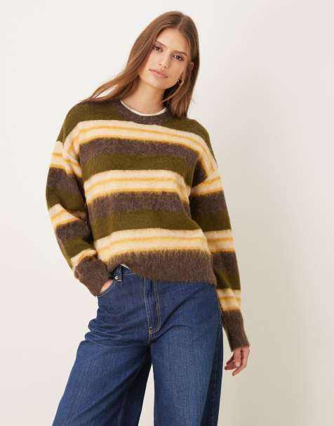 JJXX knit jumper with stripes in brown - view 1