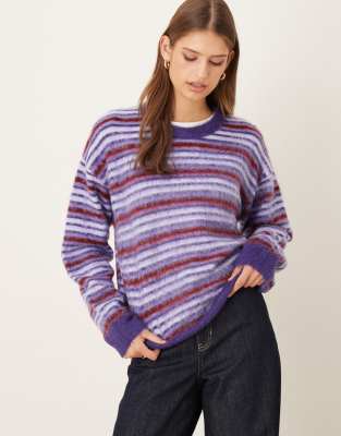 JJXX JJXX knit jumper with stripes in purple