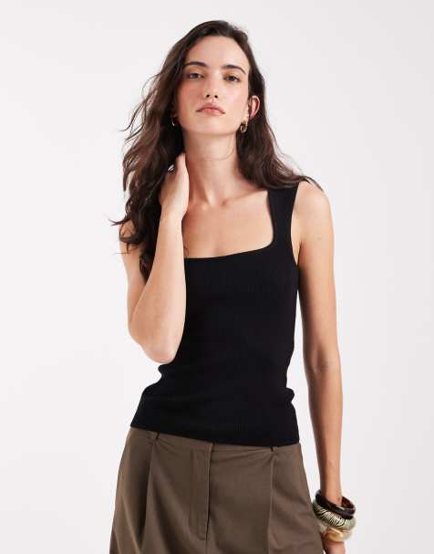 JJXX knit square neck top in black - view 1