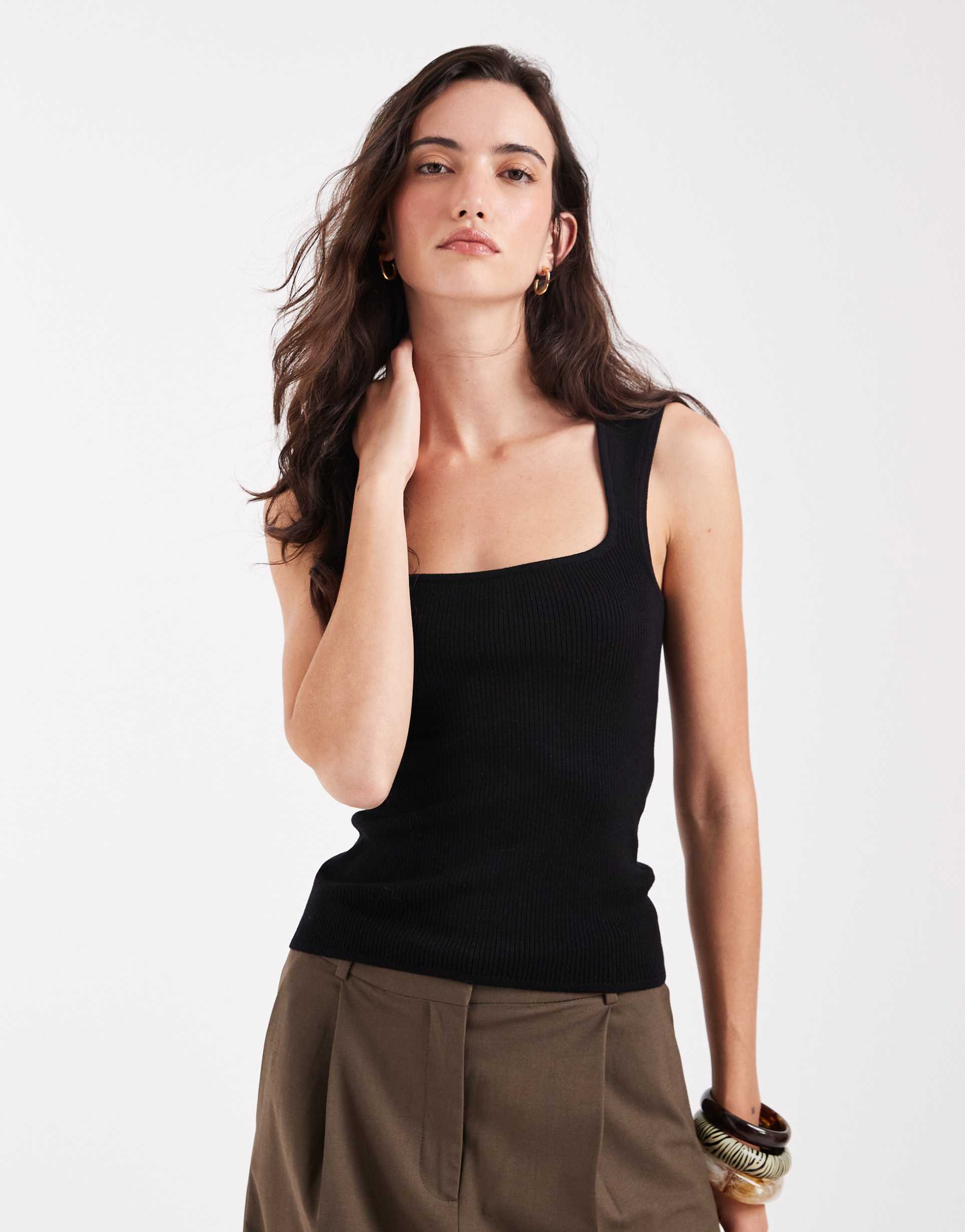 jjxx knit square neck top in black