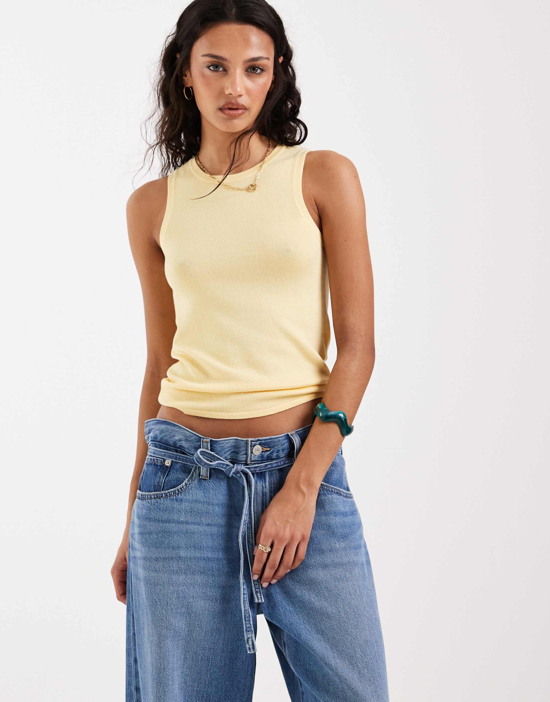 jjxx knit tank top in butter yellow