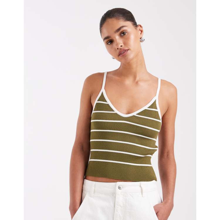 トップス UNOF NIT TANK TOP JJXX knit tank top in green stripe | ASOS