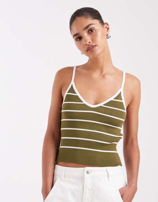 JJXX knit tank top in green stripe | ASOS