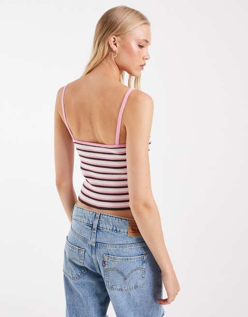 JJXX knit tank top in pink striped print, 4 of 4