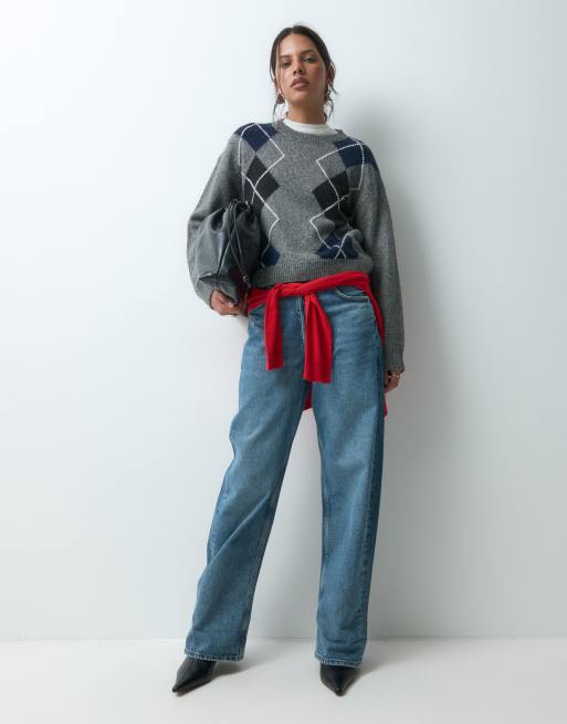 JJXX knitted argyle jumper in grey, 2 of 5