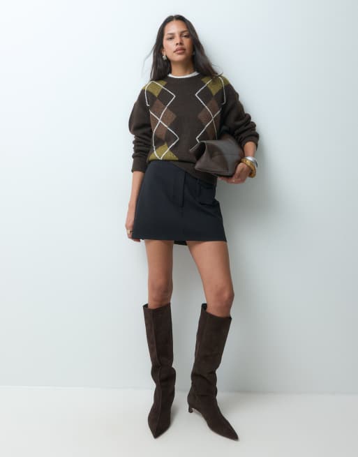 JJXX knitted argyle sweater in brown, 2 of 5