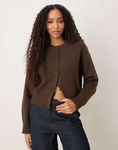 JJXX knitted cardigan in brown - view 1