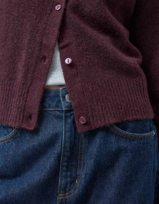 JJXX knitted cardigan in burgundy, 3 of 4
