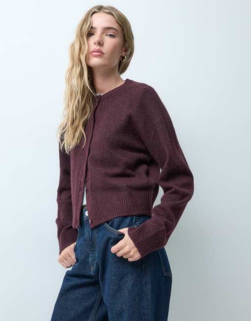 JJXX knitted cardigan in burgundy, 4 of 4