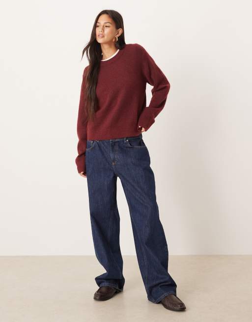 JJXX knitted crew jumper in burgundy, 2 of 4
