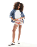 [JJXX] JJXX knitted crochet shorts in multi stripe 14 Persimmon orange