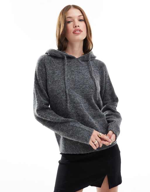 JJXX knitted fluffy hoodie jumper in grey ASOS