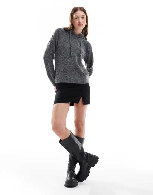 JJXX knitted fluffy hoodie jumper in grey, 2 of 4