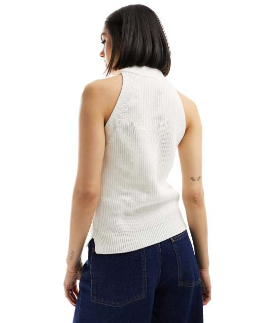 JJXX knitted halterneck singlet in white , 3 of 4