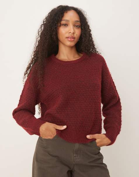 JJXX knitted jumper in burgundy - view 1