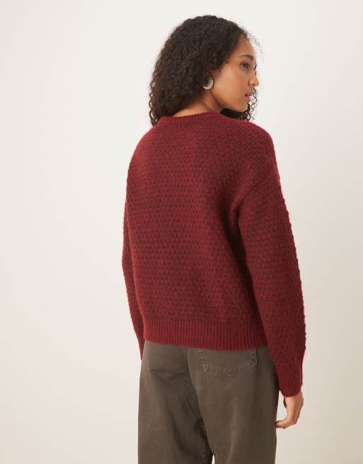 JJXX knitted jumper in burgundy, 3 of 4