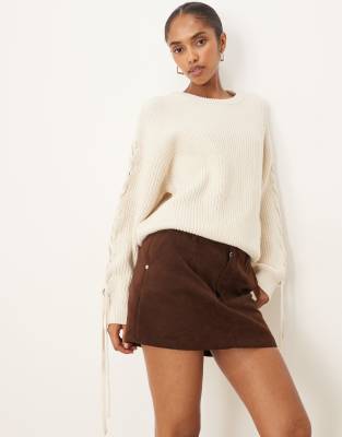 JJXX JJXX knitted jumper with lace up detail in cream-White