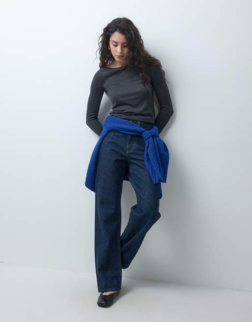 JJXX knitted long sleeve top with boat neck in dark gray, 4 of 4