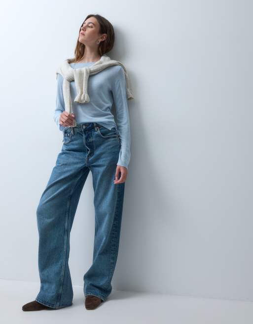 JJXX knitted long sleeve top with boat neck in light blue, 2 of 4