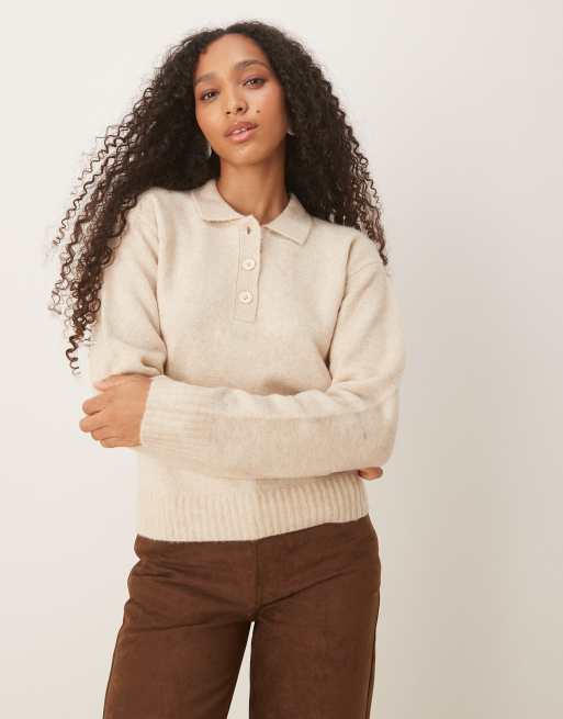JJXX knitted polo jumper in cream