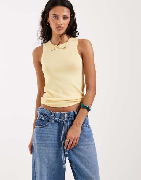 JJXX knitted singlet top in butteryellow - view 1