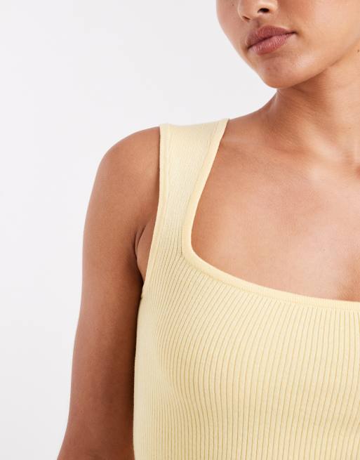 JJXX knitted sqaure neck top in butter yellow , 4 of 4