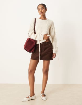 Jjxx Knitted Sweater With Lace Up Detail In Neutral