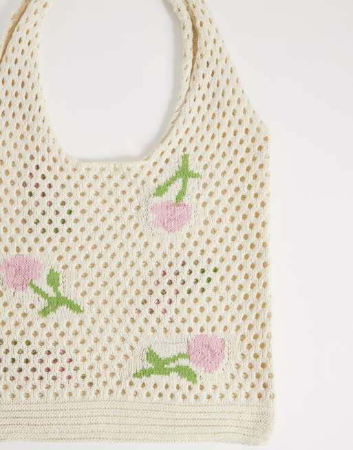 JJXX knitted tote bag with rose print, 4 of 4