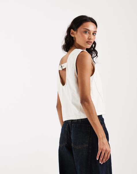 JJXX – Kurzes Jeans-Oberteil in Weiß mit Schnalle hinten, Kombiteil - view 1