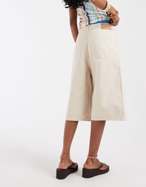 JJXX Kyoto wide denim jorts in beige, 5 of 5