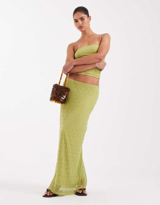 JJXX lace maxi skirt set in green, 3 of 3