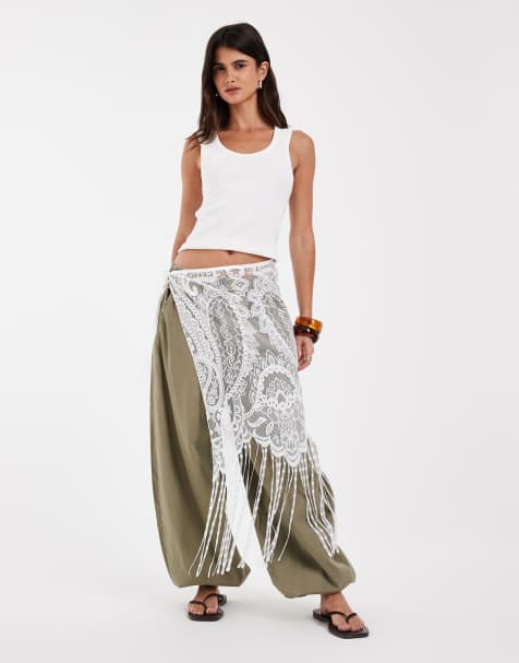 JJXX lace tassel hip scarf overlay in cream - view 1