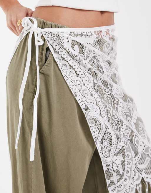 JJXX lace tassel hip scarf overlay in cream, 3 of 3