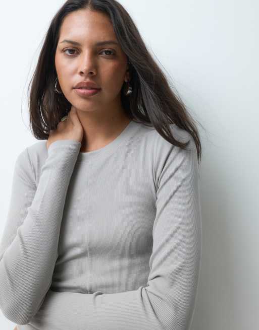 JJXX Langarm-Rippoberteil mit Nahtdetails in Taupe, 3 von 9