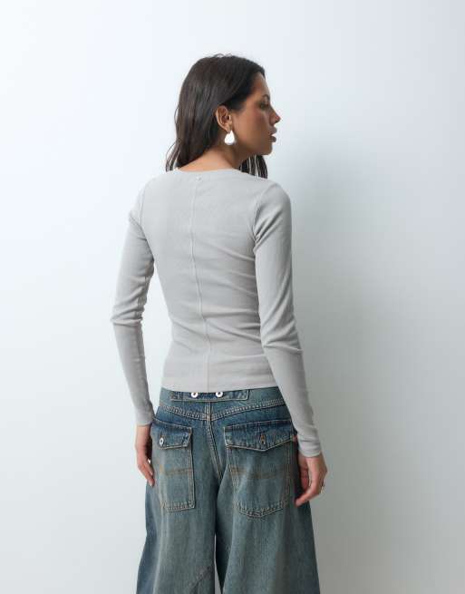 JJXX Langarm-Rippoberteil mit Nahtdetails in Taupe, 5 von 9